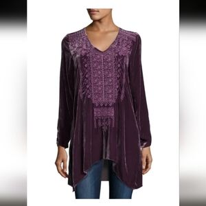 Johnny Was Sassi Velvet/Velour Embroidered Tunic Top